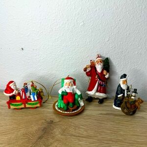 Santa Figurine Christmas Ornament Lot of 4 Vintage Mixed Materials 1990s Classic